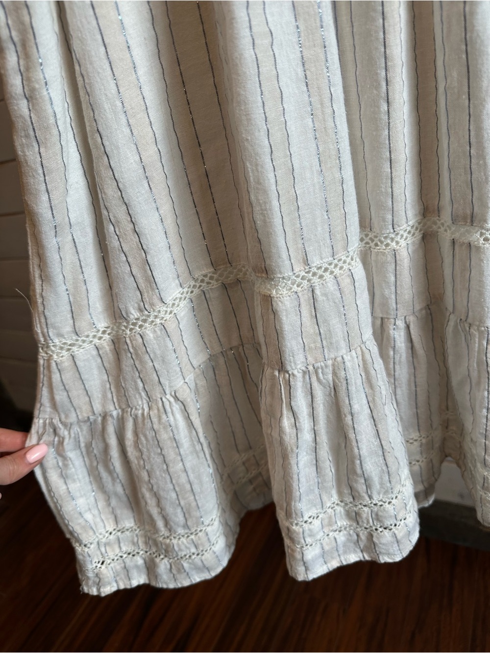 Black Tape | Cream & Shiny Silver Striped Linen Blend Dress - Picture 4 of 7